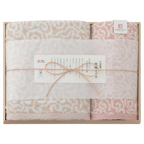  今治謹製〈紋織タオル〉バスタオル＆フェイスタオル(木箱入) ピンク