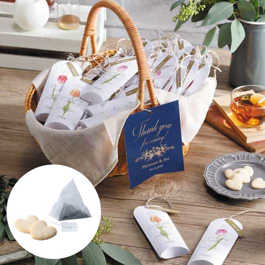 【プチギフト 300円 】 ＬＯＶＥ♡フレーバーバスケット（紅茶＆クッキー）1個当たり300円 ４０個セット
ウェディングギフト 紅茶 チューリップ かわいい 名入れ 結婚式 ありがとう 感謝 画像2