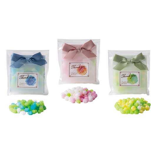  【プチギフト 300円】 ピュアこんぺいとう
3色 リボン かわいい 金平糖 感謝 退職 販促品 記念品 結婚式