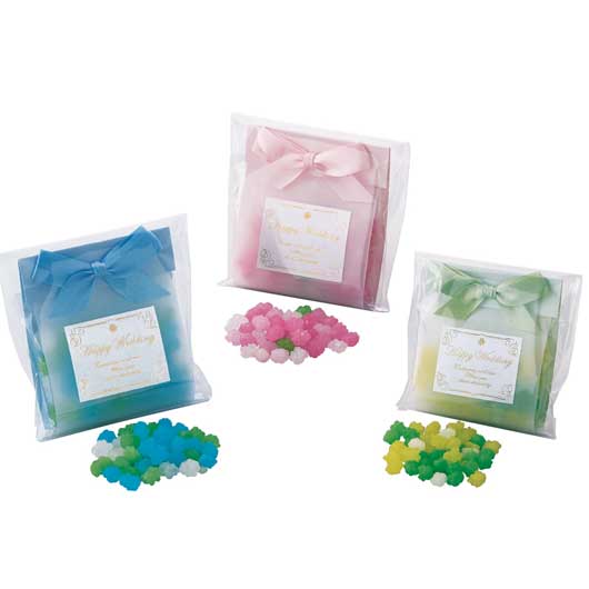  【プチギフト 300円】 ピュアこんぺいとう
3色 リボン かわいい 金平糖 感謝 退職 販促品 記念品 結婚式