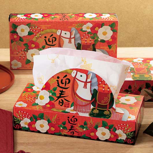  【60個単位】迎春／干支ボックスティッシュ