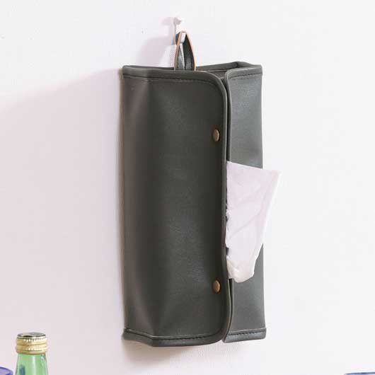 レザー調ティッシュケース　ブラック画像2