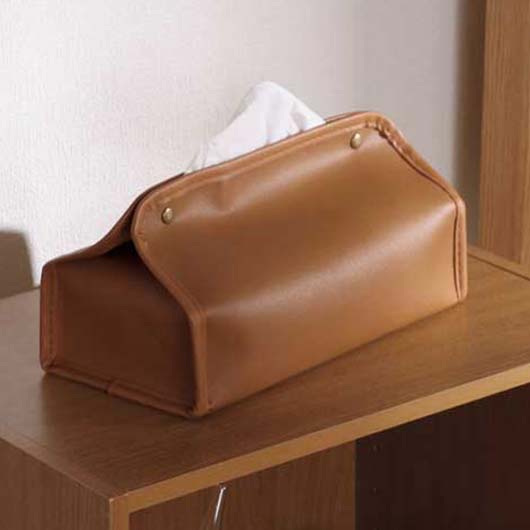 レザー調ティッシュケース　ベージュ画像2