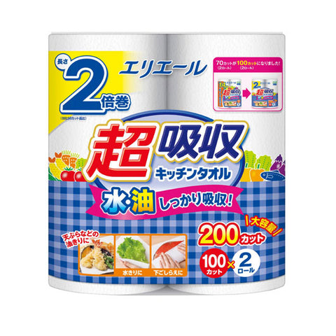  【168個単位】エリエール　超吸収キッチンタオル２ロール（１００カット）