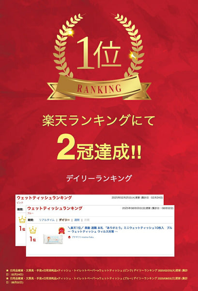 「ありがとう」ミニウェットティッシュ１０枚入　ブルー画像2