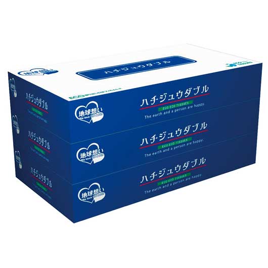 【120個単位】ハチジュウダブルＢＯＸティッシュ８０Ｗ３個組画像2