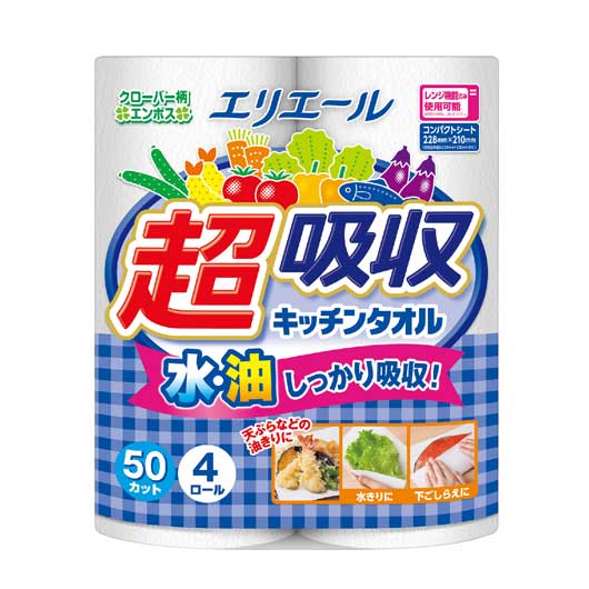  【84個単位】エリエール　超吸収キッチンタオル４ロール（５０カット）