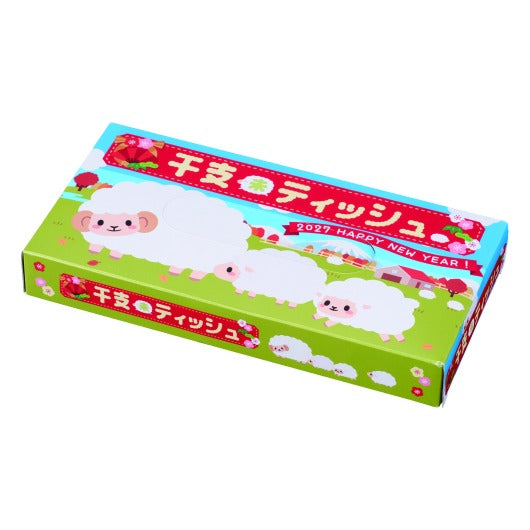  【200個単位】新春縁起ＢＯＸティッシュ４０Ｗ　未
