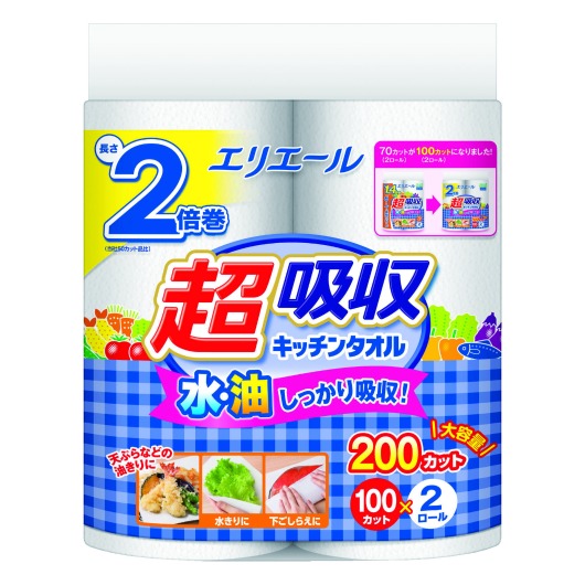 【168個単位】エリエール　超吸収キッチンタオル２ロール（１００カット）画像2