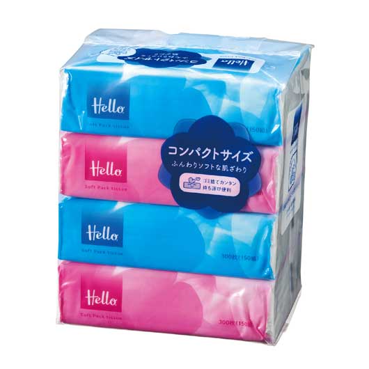 16個単位】ハローコンパクトソフトパックティッシュ150W4個組
