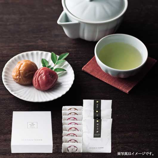 【お中元】Ｐｒｅｍｉｕｍ　紀州南高梅＆日本茶セットＦ画像2