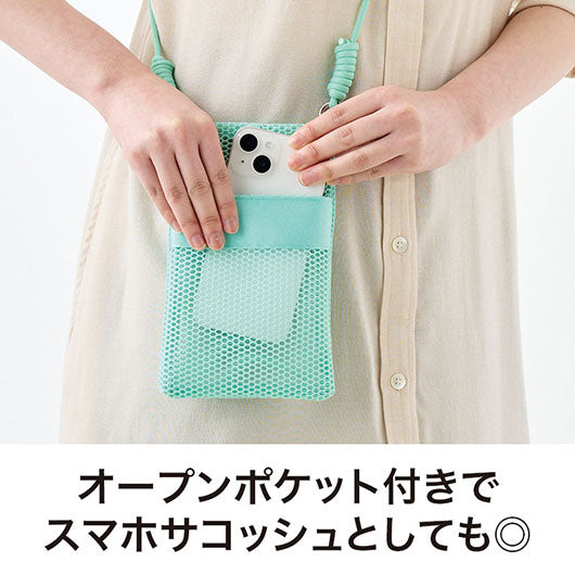 カラモ　ペットボトルホルダーにもなるメッシュサコッシュ　ミントグリーン画像5