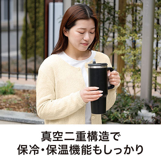 カラモ　ハンドル付き真空ステンレスビッグタンブラー　１．２Ｌ　ブラック画像5