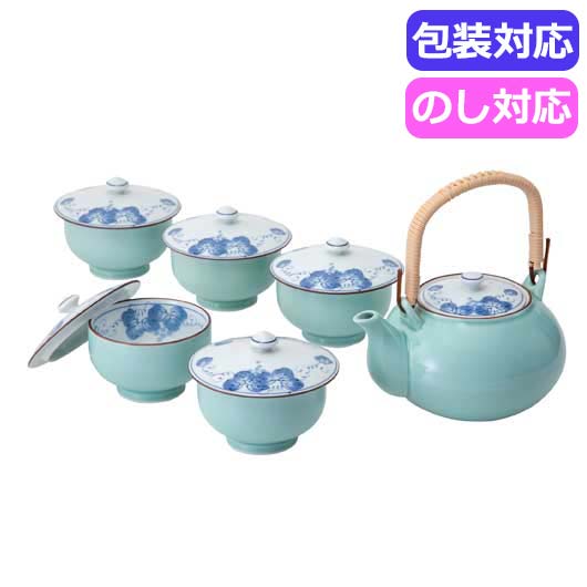  波佐見焼　掛分ぶどうＭ蓋付茶器揃　　３１０７４