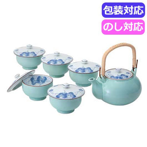  波佐見焼　掛分ぶどうＭ蓋付茶器揃　　３１０７４