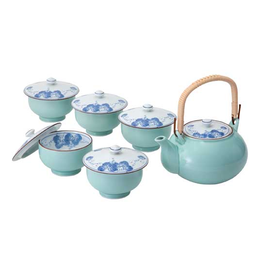 波佐見焼　掛分ぶどうＭ蓋付茶器揃　　３１０７４画像2